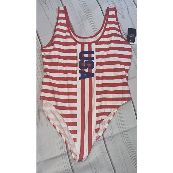 IML USA Red & White Striped Graphic Bodysuit Women’s Size XXL NWT - Picture 3 of 4